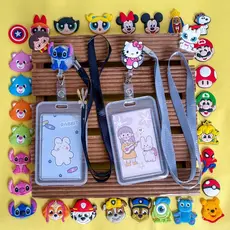 Kit de identificação photocard personagens porta cartão + roller clip + cordão id porta-crachá