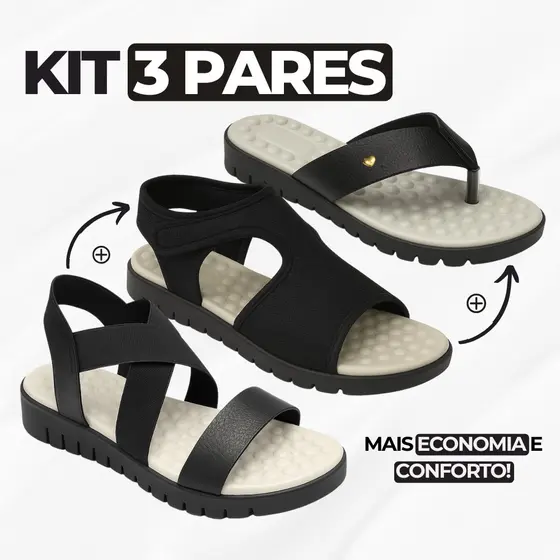Kit 3 Pares Sandália Feminina Ortopédica Para Esporão Fascite Plantar Confortável Massageadora Macia
