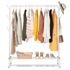 Cabideiro de Chão Arara de Roupas Closet Modulado em Aço Carbono Branco