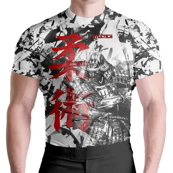 Rash Guard Masculina Camisa Jiu Jitsu No-Gi Samurai White Manga Curta