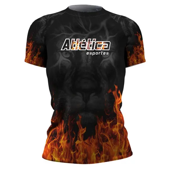 Rash Guard Feminina Camisa Jiu Jitsu No-Gi Fire Lion Manga Curta