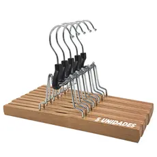 Kit 5 Cabides Madeira Clip Feltro 25cm Saias Anti Amassados