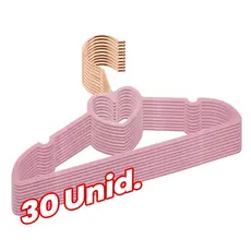 Kit 30 Cabides Veludo Rosa Gancho Rose Infantil 28cm Coração