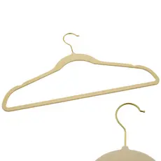 Kit 100 Cabides Veludo Bege e Gancho Dourado Antideslizantes