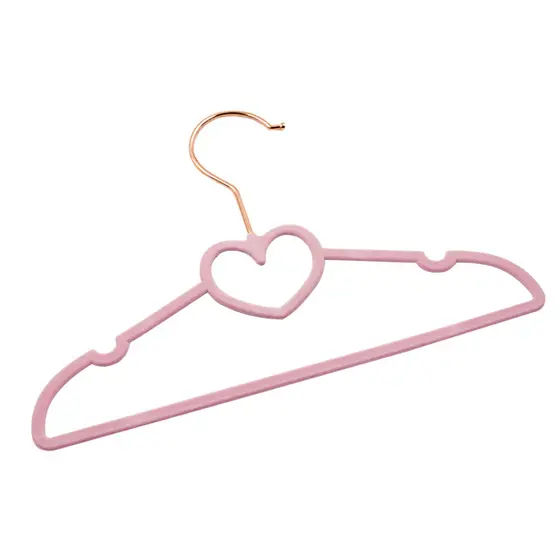 Kit 10 Cabides Veludo Rosa Gancho Rose Infantil 28cm Coração