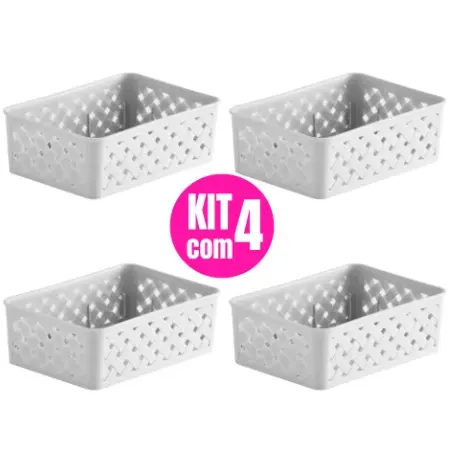 Kit c/ 4 cestos organizadores cestas organizadoras multiuso decorativos p/ Armario Geladeira Gavetas