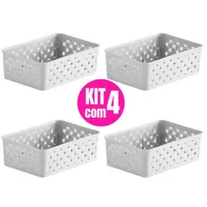 Kit c/ 4 cestos organizadores cestas organizadoras multiuso decorativos p/ Armario Geladeira Gavetas