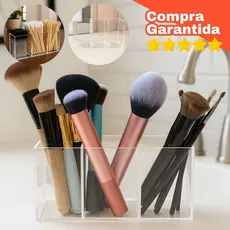 Organizador Cosmético Acrílico 3 Divisórias Pincel Maquiagem Lápis Bancada