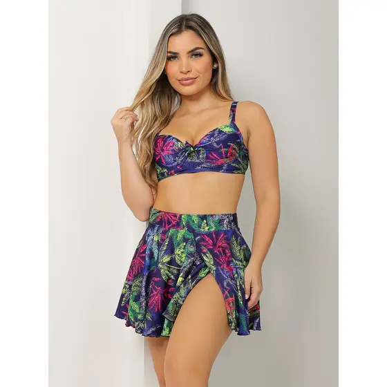 Conjunto Biquini Bojo Sustentação Saia Saída de Praia Verão