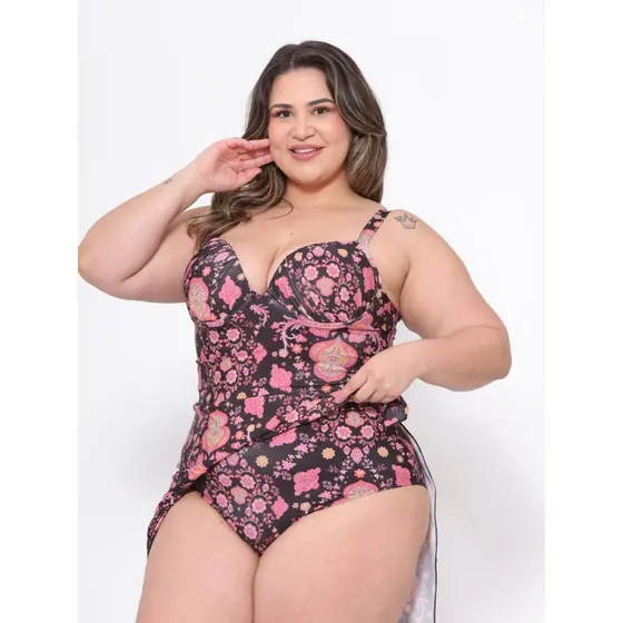 Maio Vestido Plus Size Saída Embutida Fixa 2 em 1 Alça Regulagem Reforçada  Atual Moderno Moda Maior 46 ao 54