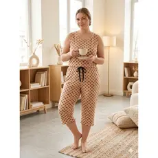 Pijama Plus Size Regata Bermuda Confortavel Capri Pescador  Adulto