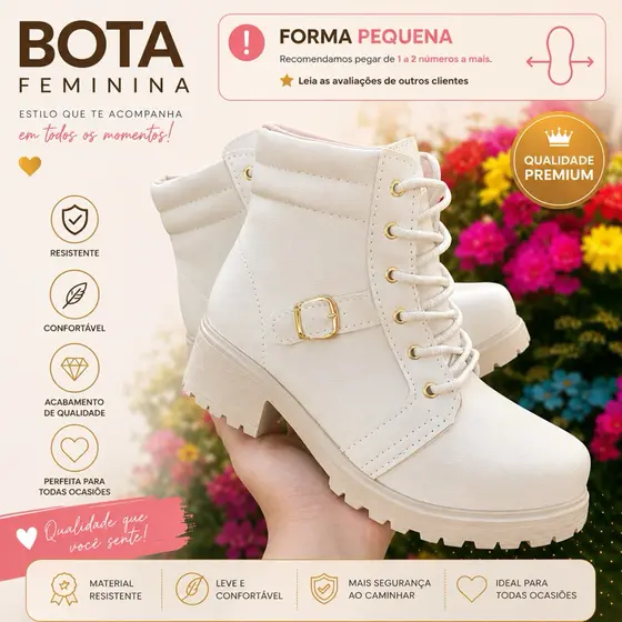 Bota Feminina Coturno Cano Baixo Virginia | Lançamento Inverno 2025 | Confortável, Estilosa, Tratorada