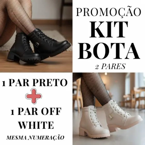 Kit 2 Pares Bota Feminina Cano Curto Coturno Confortável com Fivela | Tendência Outono Inverno 2025