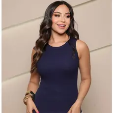 Camiseta Regata Azul Marinho Blusa Básica Lisa Algodão e Elastano Dia A Dia Lançamento Promoção
