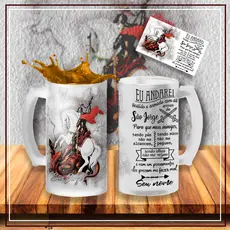 CANECA DE CHOPP JATEADA ORAÇÃO DE SÃO JORGE