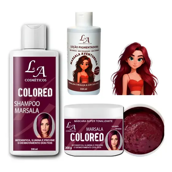 Kt Marsala Completo Shampoo, Loção E Máscara S/ Amônia 300ml