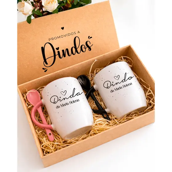 Kit 2 Canecas Personalizadas Dindos + Caixa Presente | Convite Padrinho Madrinha