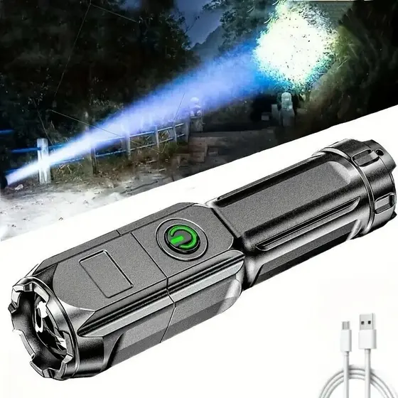 Lanterna Tática Potente Recarregável USB Led Luz Forte Com Zoom Direcional Resistente A Água