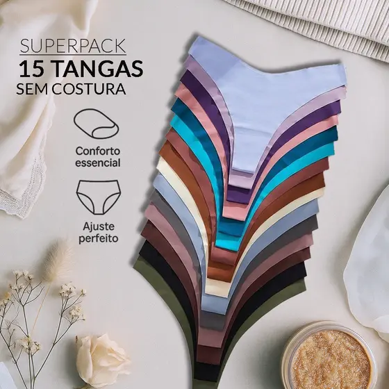 15 Calcinhas Sem Costura Modelo Tanga – Laser Invisível, P-GG, Não Marca na Roupa