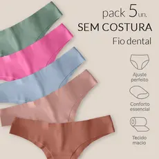 Kit 5 Calcinhas Fio Dental Bege Sem Costura Microfibra Tanga Corte a Laser Não Marca Microfibra