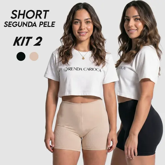 Kit 2 Shorts Segunda Pele Modelador Antiassadura Feminino Cintura Alta