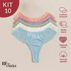 Kit 10 Calcinhas Fio Dental Feminina Renda Confortável Cores Sortidas