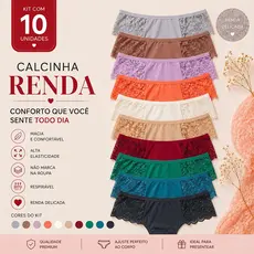 Kit 10 Calcinhas Tanga Fio Microfibra Renda Lateral Conforto Dia a Dia Calsinha Feminina