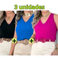 Kit com 3 Blusa Regata Duna Alça Larga Elegante