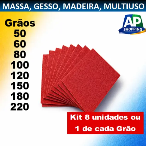 Lixa Massa Profissional 8 Unidades. Grãos 50 ao 220. Gesso, Madeira. Uso Geral