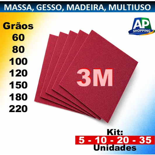 Lixa Para Massa 3M ORIGINAL Kit Parede Reboco Massa Corrida Gesso 60 A 220 - 3M