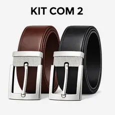 Kit 2 Cinto Masculino Couro Sintetico Preto e Marrom Fivelas Removíveis - 125 ou 150 CM Ajustáveis