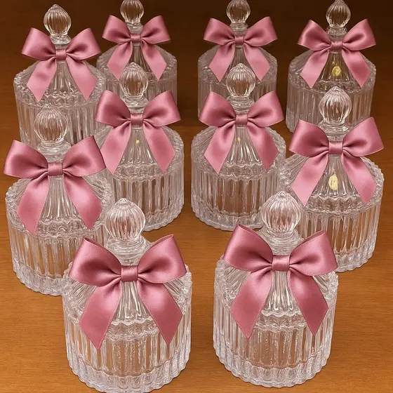 15 Laços para Mini Bomboniere Lembrancinha Vidro Acrílico Cristal Laço Bomboniere Vidro Baleiro