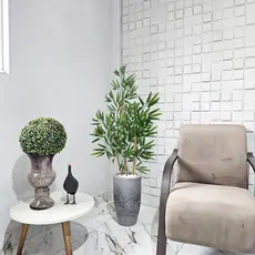 Arranjo Artificial Bambu Com Vaso Cone Mármore Pedra Decoração