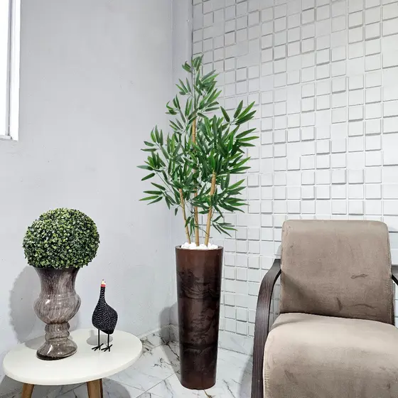 Bambu Artificial 160cm Vaso Grafiato Marmore Pedra Decoração