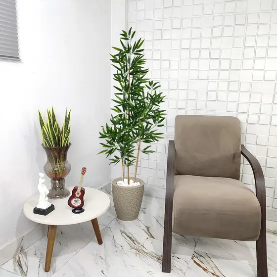 Arranjo Grande Bambu Artificial Mosso 150cm Pedra Vaso Cone Mármore