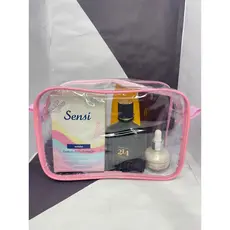 Necessaire transparente e ROSA Bebe 23x15 , Necessaire para Maquiagem, Bolsa Organizadora,