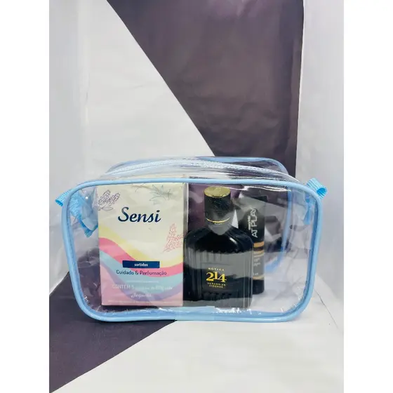 Necessaire inteira transparente e AZUL 23X15 Necessaire para viagem, Necessaire para Maquiagem
