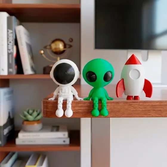 Kit Alien e Astronauta Sentado Pernas Articuladas Decoração ET Alienígena Espaço