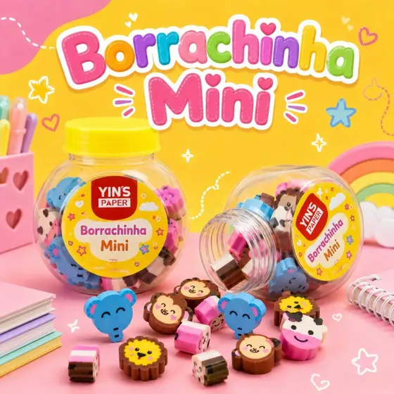 Mini Borracha Fazenda Borboleta Pote 12/36 Unidades Bichinhos Kawaii Escolar Infantil Criativa Papelaria Escolinha