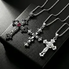 cordao Masculino Corrente Aco Inox Crucifixo Cruz Pingente Prata Antialergico Aço Inox Não Fica Preto Gótico Jesus