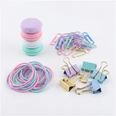 Kit Escritório Fofo Candy Color Clips Prendedor Binder Elastico e Imã Cores Pasteis Fofo Material Escolar