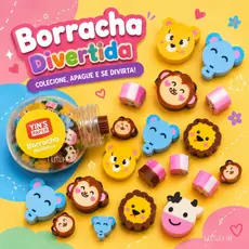 Mini Borracha Pote 36 Unidades Bichinhos Criança Escolar Infantil Lembrancinha Criativa Papelaria Fazendinha Borboleta