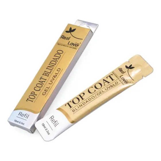 REFIL TOP COAT BLINDADO REAL LOVE UNHAS DE GEL SECAGEM RÁPIDA SACHE 10ML