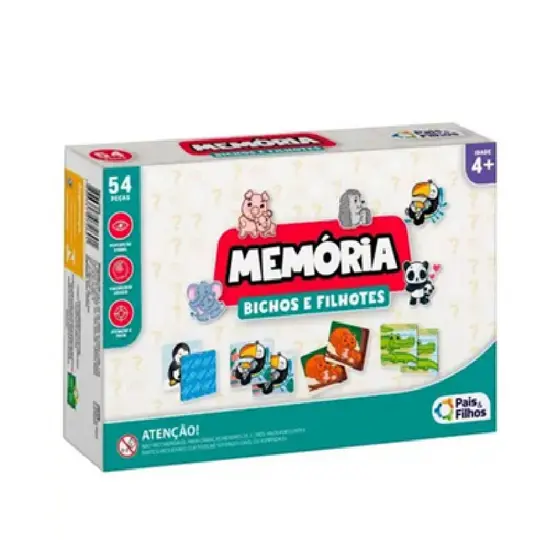 Jogo da Memória Bichos e Filhotes - 54 Peças Pais e Filhos