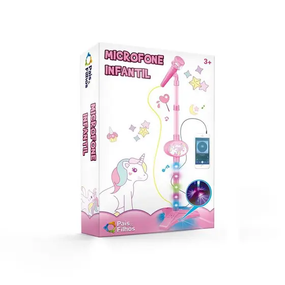 Microfone Infantil Com Pedestal Som E Luz Conecta Celular