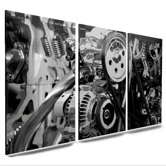 Quadros decorativos 3 peças oficina mecânica motor de carro