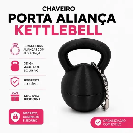 Chaveiro Porta Aliança Kettlebell Crossfit Academia Personalizado 3D