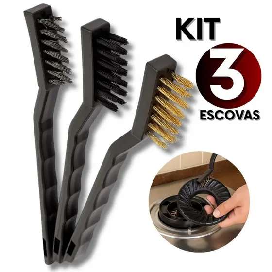 Kit Escovas de Aço Multiuso Latão e Nylon Para Limpeza Pesada Doméstica e Uso Profissional