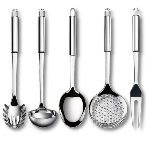 Utensílios de Cozinha em Aço Inox Colher De Arroz Concha Escumadeira Pegador de Massa e Garfo