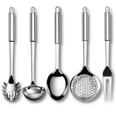 Utensílios de Cozinha em Aço Inox Colher De Arroz Concha Escumadeira Pegador de Massa e Garfo